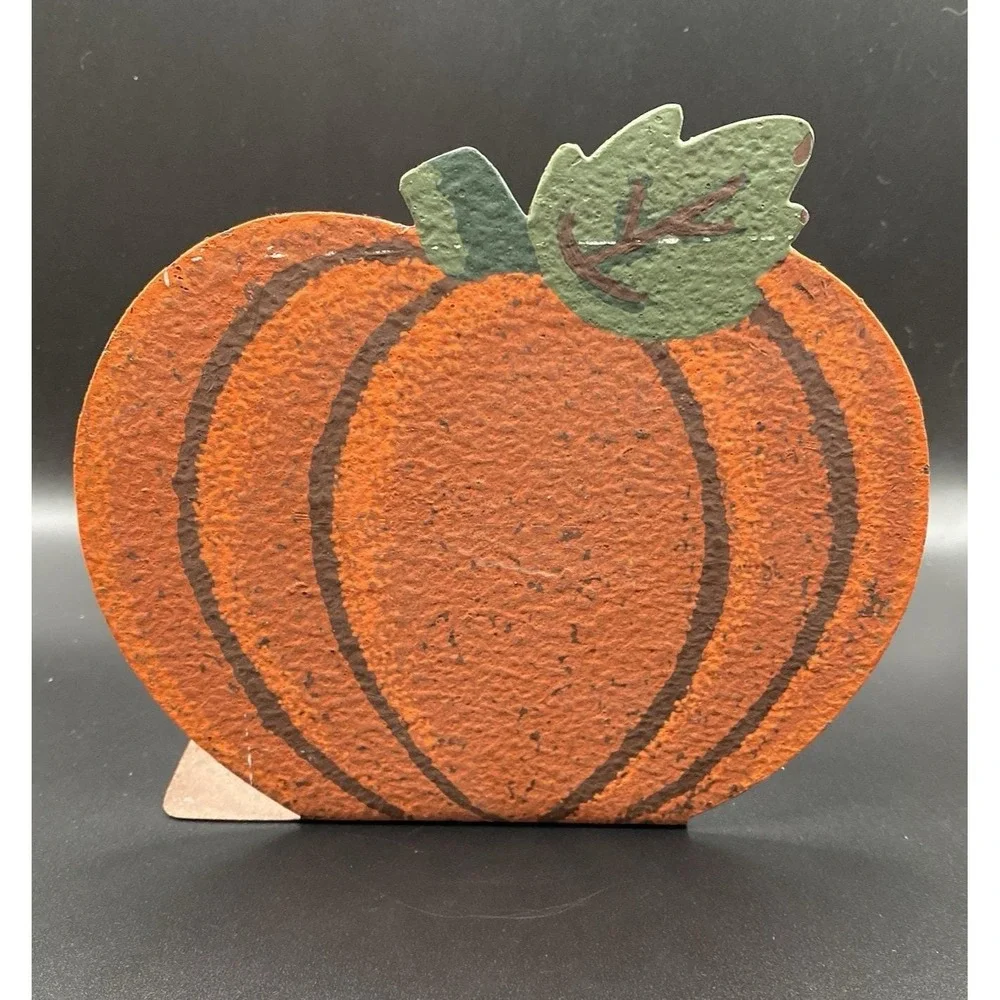 Vtg Hallmark Halloween Black Crow/Pumpkin Metal Napkin Holder Rustic
